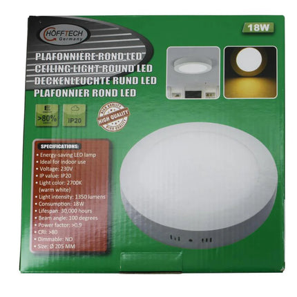 Hofftech Ronde LED Plafondlamp – Ø 22 cm – 18W – 1350 Lumen – Warm Wit Licht