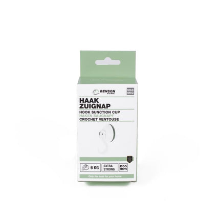 Benson Krachtige Zuignap met Haak - Ø 55 mm - Wit - Max. 6 kg