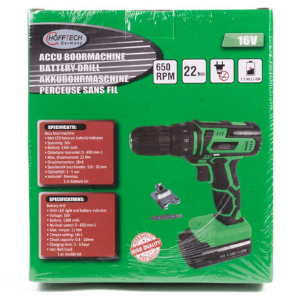 Hofftech Accuboormachine - 16V - 1.3Ah Li-ion - Met Koffer & LED