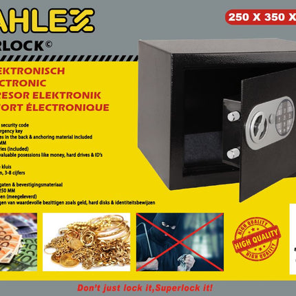 Stahlex Elektronische Kluis - 250 x 350 x 250 mm - Programmeerbaar Codeslot - Zwart