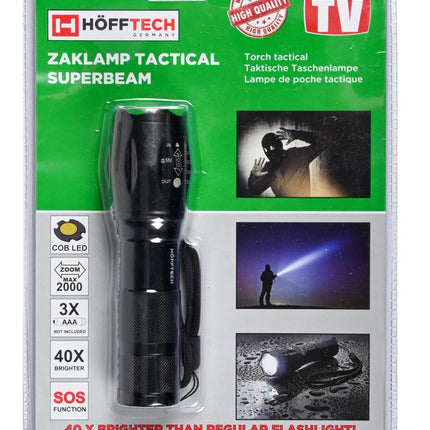 Hofftech Tactical Superbeam Zaklamp – 5W COB LED – Zoomfunctie – Aluminium – IP44