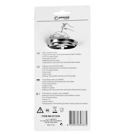 Benson RVS Vleesthermometer - Analoog - Ø 5,5 cm - 12 cm - Kerntemperatuur