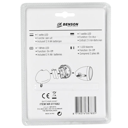Benson Retro Fietskoplamp - Chroom - 1 LED - 4 Lux - Inclusief Batterijen