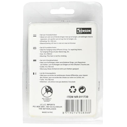 Benson Karabijnhaken – Ø 6 x 60 mm – 10 stuks – Verzinkt Staal