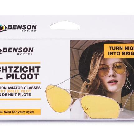 Benson Nachtzicht Bril Piloot - Nachtbril - Gele Lens