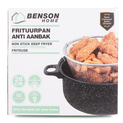 Benson Frituurpan met Korf - Marmer Coating - Ø 26 cm - Carbonstaal