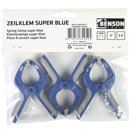 Benson Zeilklemmen - 75 mm - Krachtige Veer - 3 stuks - Blauw/Zwart