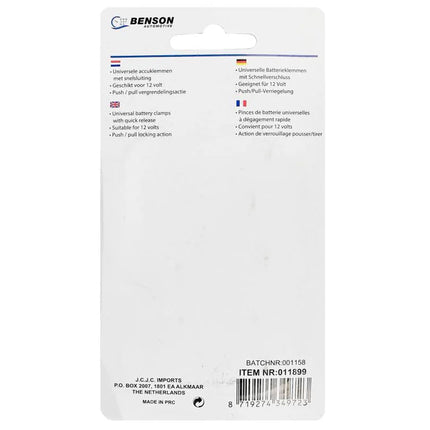 Benson Snelkoppeling Accuklemmen Set – 12V – Rood & Blauw – 2-delig