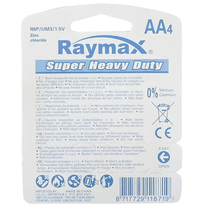 Raymax AA Batterijen - R6P - 1.5V - 4 stuks - Zink-Carbon