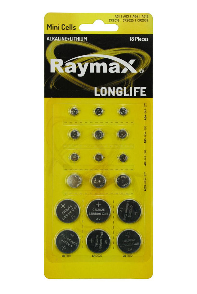 Raymax Knoopcel Batterijen Assortiment - Lithium & Alkaline - 18 stuks