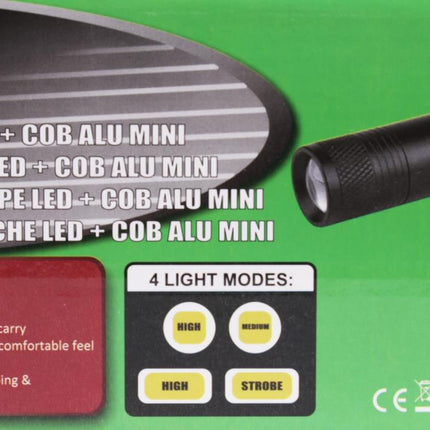 Hofftech Mini Tactical Zaklamp – LED + COB – 240 Lumen – Aluminium – 92 mm
