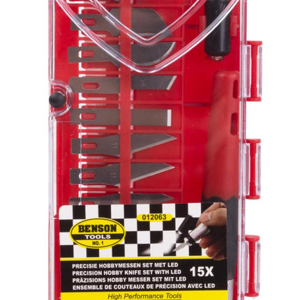 Benson Precisie Hobbymessenset - 15-delig - Met LED-verlichting - Inclusief Opbergcase