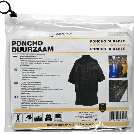 Benson Regenponcho met Capuchon – Universele Maat – Lichtgewicht – Zwart