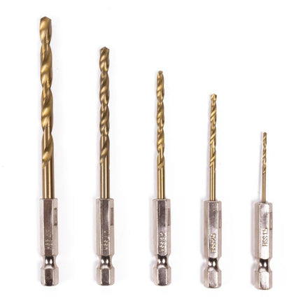 Hofftech Metaalboorset met Titanium Coating - 5-delig - HEX Bitaansluiting