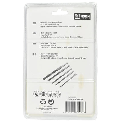 Hofftech Houtboorset - 5-delig - HEX Bitaansluiting - 4 t/m 10 mm