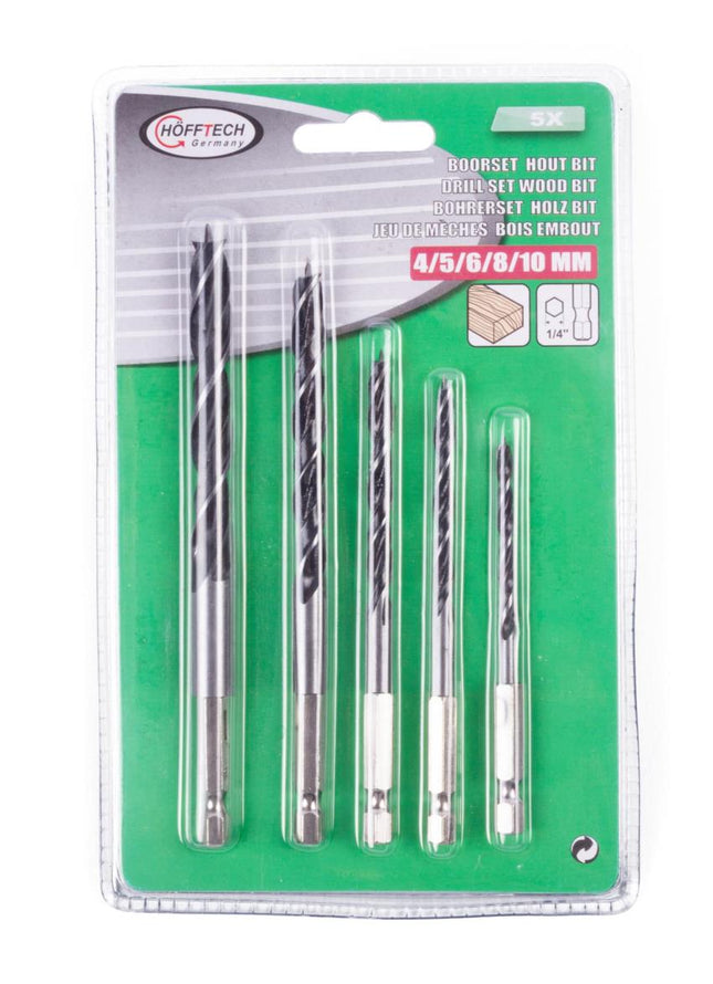 Hofftech Houtboorset - 5-delig - HEX Bitaansluiting - 4 t/m 10 mm