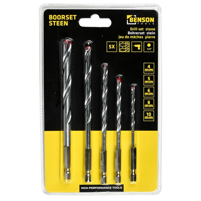 Benson Steenboorset - 5-delig - HEX Bitaansluiting - 4 t/m 10 mm