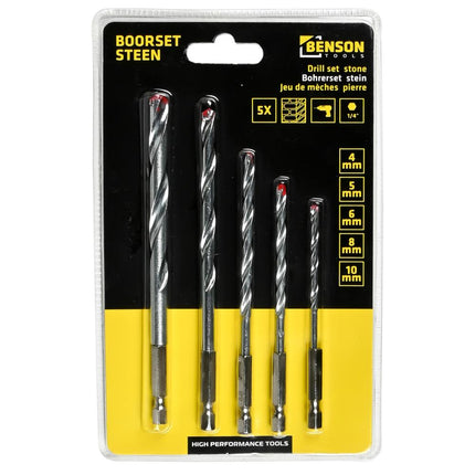 Benson Steenboorset - 5-delig - HEX Bitaansluiting - 4 t/m 10 mm