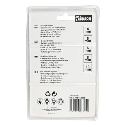 Benson Steenboorset - 5-delig - HEX Bitaansluiting - 4 t/m 10 mm
