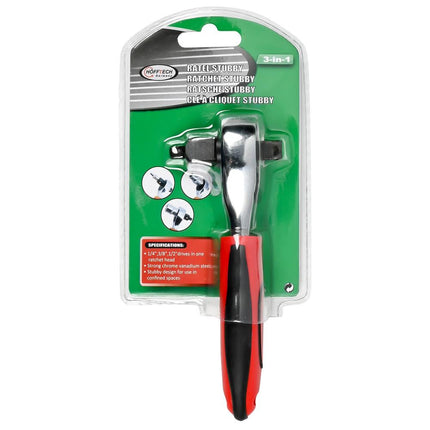 Hofftech 3-in-1 Stubby Ratel - 1/4", 3/8" & 1/2" - 72 Tands - 135 mm