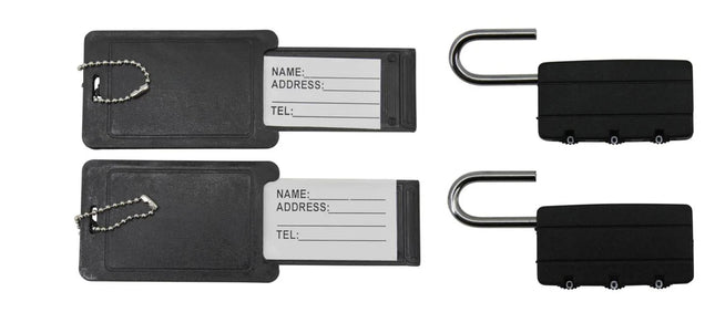 Benson 4-Delige Reisset - 2 Cijfersloten & 2 Kofferlabels - Zwart