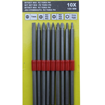 Benson Lange Bitset - 150 mm - 10-delig - PZ, PH & Torx - Chroom Vanadium