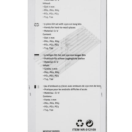 Benson Lange Bitset - 150 mm - 10-delig - PZ, PH & Torx - Chroom Vanadium