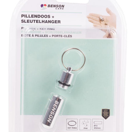 Benson Aluminium Pillendoosje Sleutelhanger – Waterdicht – Zilver – 52 mm