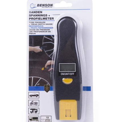 Benson Digitale Bandenspanningsmeter & Profielmeter – 10 BAR – LCD Display