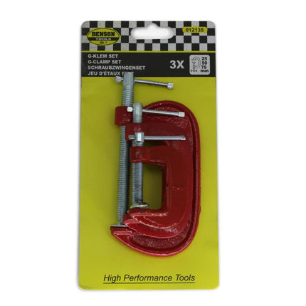 Benson G-Klem Set - 3-delig - 25, 50 & 75 mm - Gietijzer - Voor Hout en Metaal