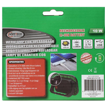 Hofftech LED Werklamp 10W - Oplaadbaar + Powerbank 3000 mAh - IPX5