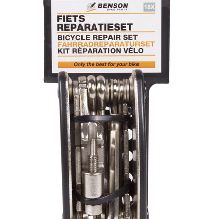 Benson 18-delige Deluxe Fietsreparatieset - Gehard Staal - Compacte Multitool voor Onderweg