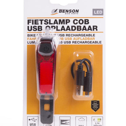 Benson COB LED Achterlicht - 80 Lumen - USB Oplaadbaar - Rood - Waterdicht