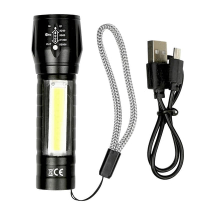 Hofftech Tactical 2-in-1 LED & COB Zaklamp – 3W – Oplaadbaar – 2000x Zoom