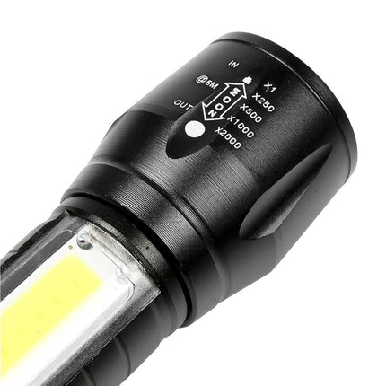 Hofftech Tactical 2-in-1 LED & COB Zaklamp – 3W – Oplaadbaar – 2000x Zoom