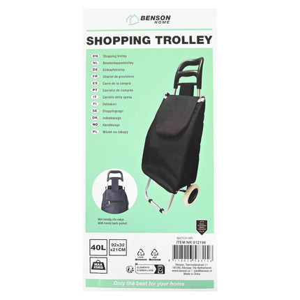 Benson Inklapbare Boodschappentrolley - 40 Liter - Zwart - 92 cm Hoog