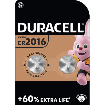 Duracell Knoopcelbatterijen - DL2016 / CR2016 - Lithium - 3V - 2 stuks
