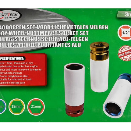 Hofftech Slagdoppenset voor Lichtmetalen Velgen – 3-delig – Cr-Mo Staal – 1/2"