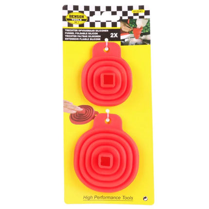 Benson Siliconen Trechterset - 2-delig - Opvouwbaar - Rood