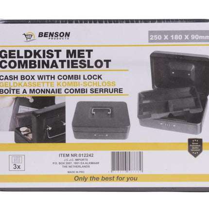 Benson Geldkist met Cijferslot - 250 x 180 x 90 mm - Uitneembare Inleglade