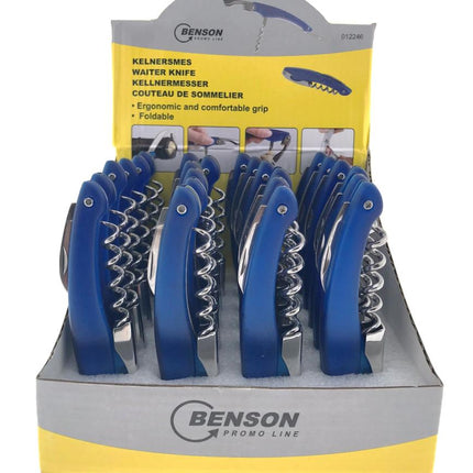 Benson Multifunctioneel Kelnersmes - Blauw - Kurkentrekker, Flesopener & Capsulesnijder