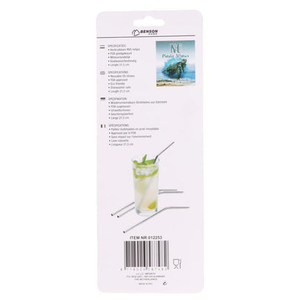 Benson Herbruikbare RVS Rietjes - 21.5 cm - 4 Stuks - Inclusief Afwasborstel