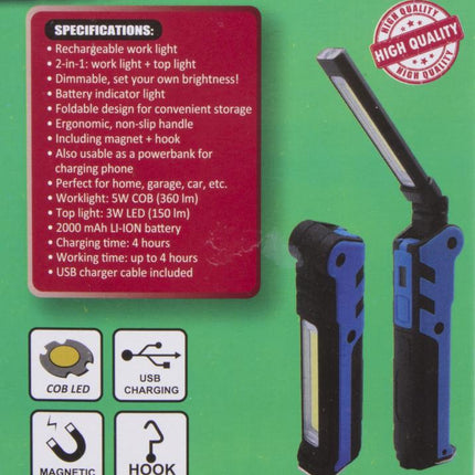 Hofftech 2-in-1 LED Looplamp & Zaklamp - 2200 mAh - Oplaadbaar