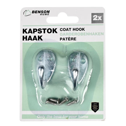 Benson Metalen Kapstokhaken - Dubbele Haak - 2-delig - Inclusief Schroeven