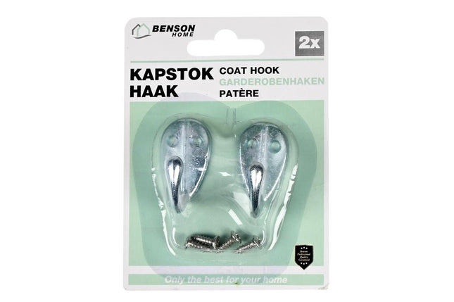 Benson Metalen Kapstokhaken - Dubbele Haak - 2-delig - Inclusief Schroeven
