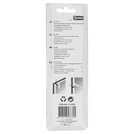 Benson RVS Deurschuif voor Hangslot – 150 x 38 mm – Weerbestendig