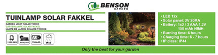 Benson Solar Tuinlamp Fakkel – 48,5 cm – Realistisch Flame Effect – IP44
