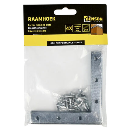 Benson Raamhoek 4-delig – 100 x 100 x 15 mm – Inclusief 20 Schroeven