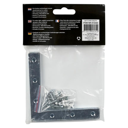 Benson Raamhoek 4-delig – 100 x 100 x 15 mm – Inclusief 20 Schroeven
