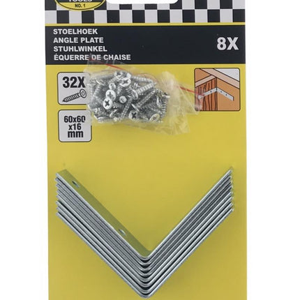 Benson Stoelhoek 8-delig – 60 x 60 x 16 mm – Inclusief 32 Schroeven